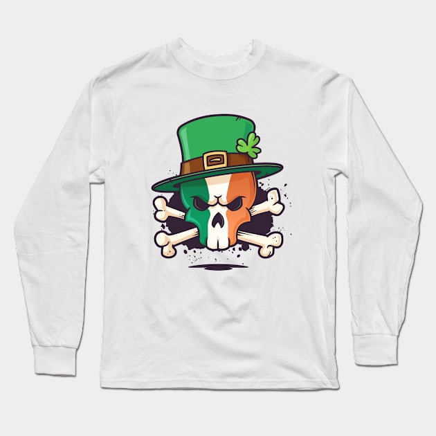 Irish Leprechaun Skull Long Sleeve T-Shirt by zoljo